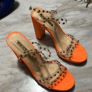 Orange thick heels